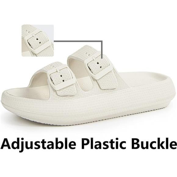 Womens Sandals Pillow Slippers Double Buckle Adjustable Slides EVA Flat Sandals - Picture 6 of 6